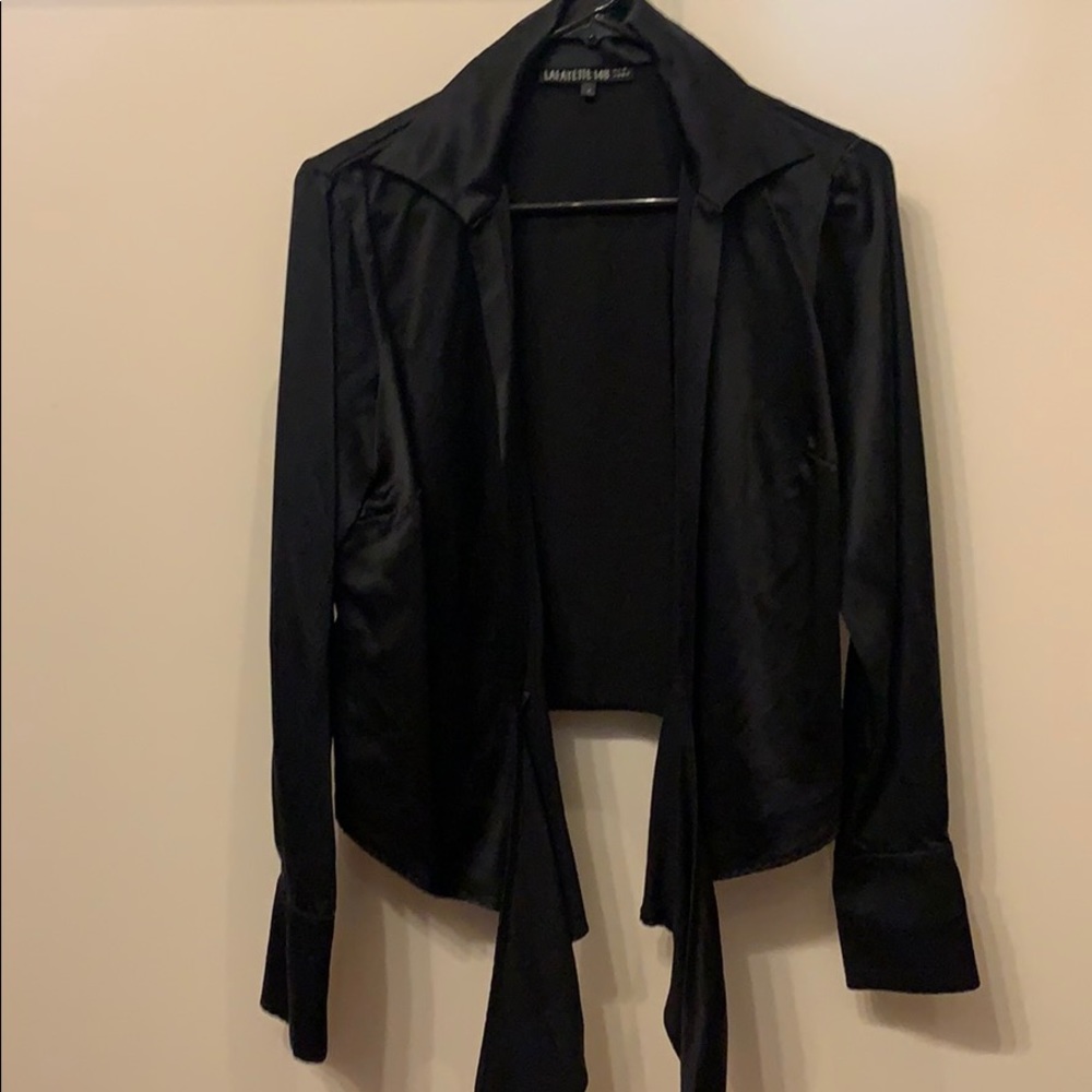 Lafayette 148 New York Black Satin Open-Front Blouse